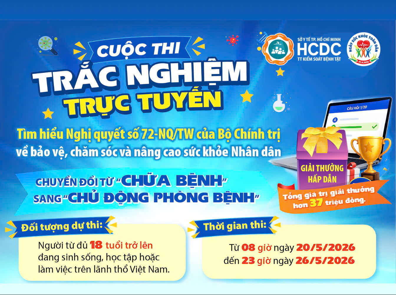 Cuộc thi trắc nghiệm trực tuyến: Tìm hiểu Nghị quyết số 72-NQ/TW của Bộ Chính trị vì sức khỏe toàn dân