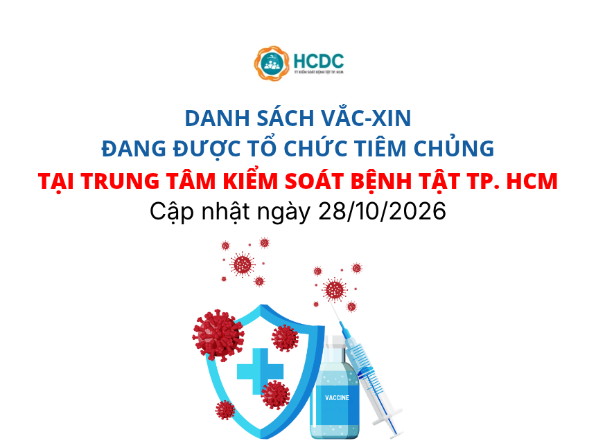 Danh sách vắc-xin đang được tổ chức tiêm chủng tại Trung tâm Kiểm soát bệnh tật TP. Hồ Chí Minh (Cập nhật ngày 28/10/2026)