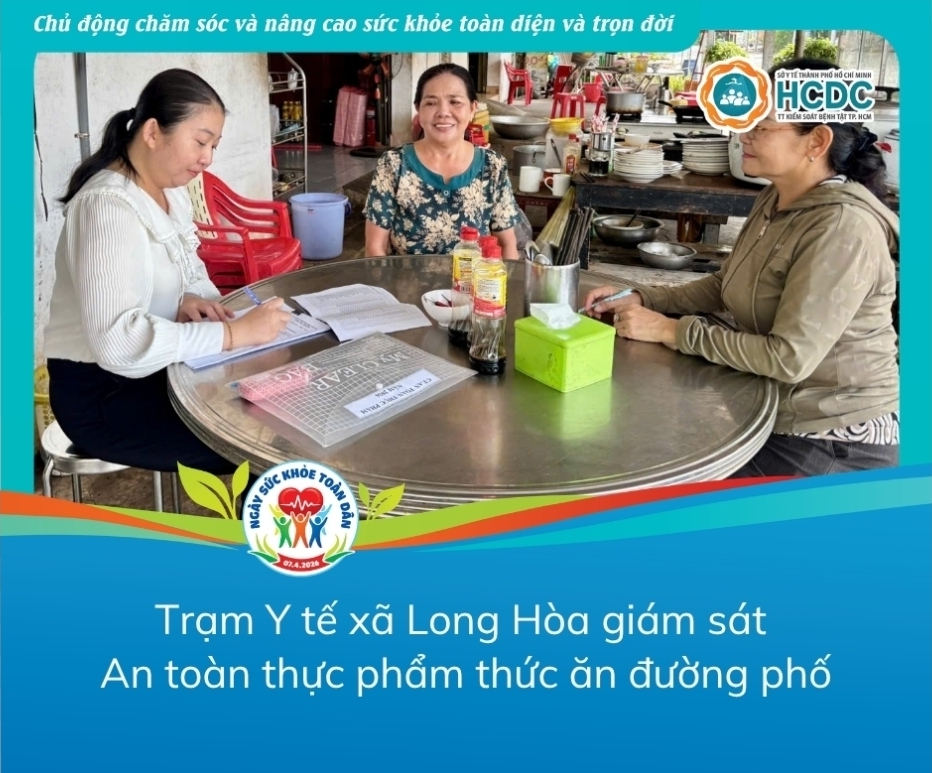 Trạm Y tế xã Long Hòa giám sát an toàn thức ăn đường phố