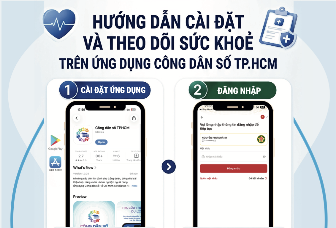 [BÍCH CHƯƠNG] Hướng dẫn cài đặt và theo dõi sức khỏe trên ứng dụng Công dân số Thành phố Hồ Chí Minh