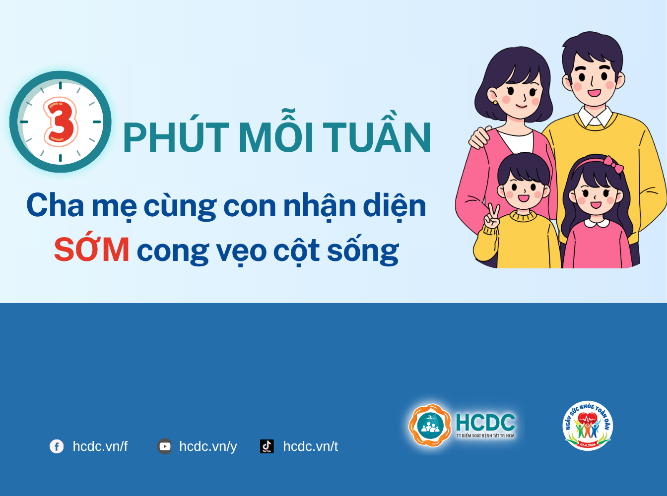 Infographic: 3 phút mỗi tuần cùng con phát hiện sớm cong vẹo cột sống