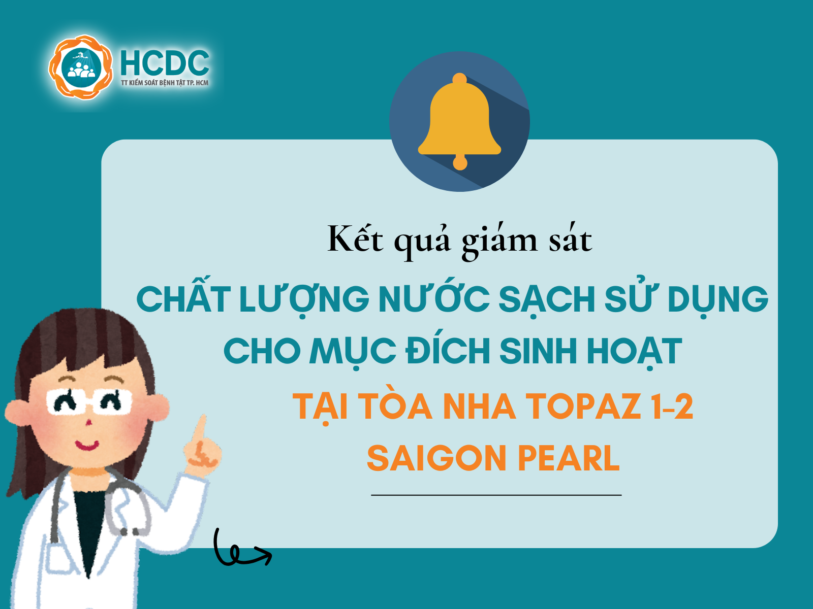 Kết quả giám sát chất lượng nước sạch sử dụng cho mục đích sinh hoạt tại Tòa nhà Topaz 1-2 - Saigon Pearl
