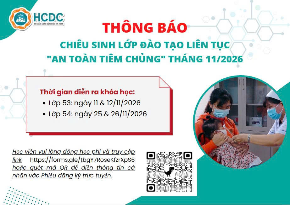 HCDC: Chiêu sinh lớp cập nhật kiến thức y khoa liên tục “An toàn tiêm chủng” tháng 11/2026