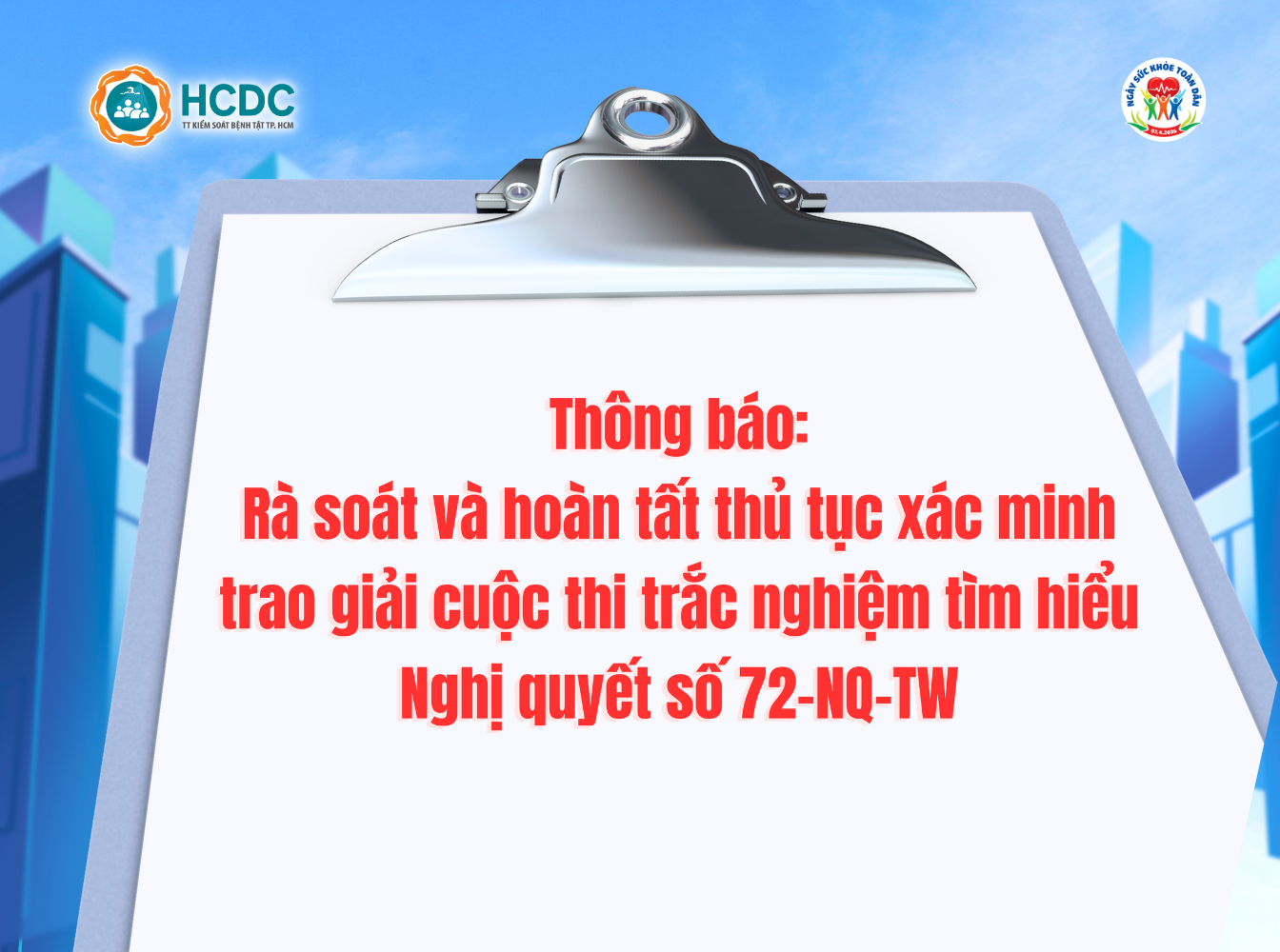 Thông báo: Rà soát và hoàn tất thủ tục xác minh trao giải cuộc thi trắc nghiệm tìm hiểu Nghị quyết số 72-NQ-TW