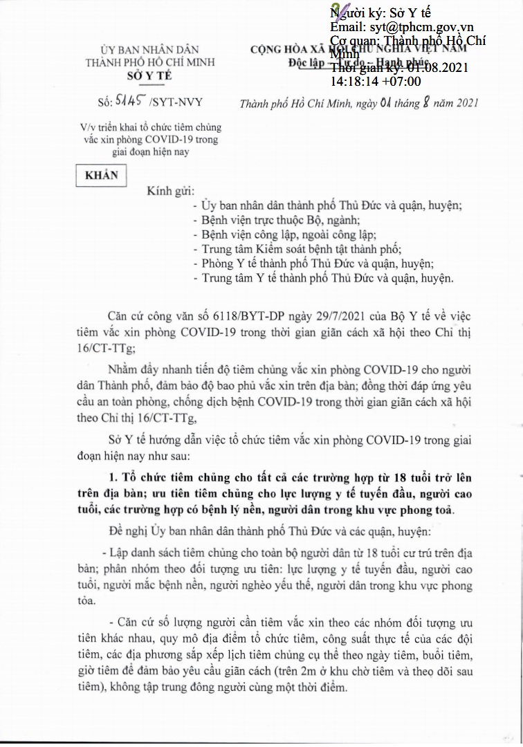 TP.HCM: đẩy nhanh tiến độ và đảm bảo an toàn trong tổ chức tiêm chủng vắc xin phòng COVID-19